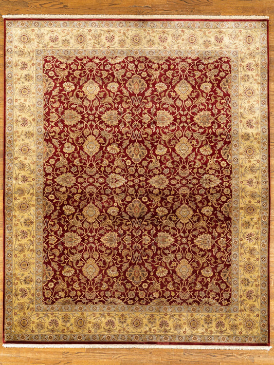 WOOL / SILK BLEND, TABRIZ, red / gold (Rectangle) Origin: INDIA , Hand,knotted