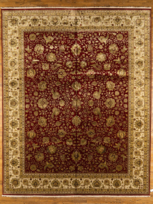 Oversize WOOL / SILK BLEND, KASH, RED/ BEIGE (Rectangle) Origin: INDIA , Hand,knotted