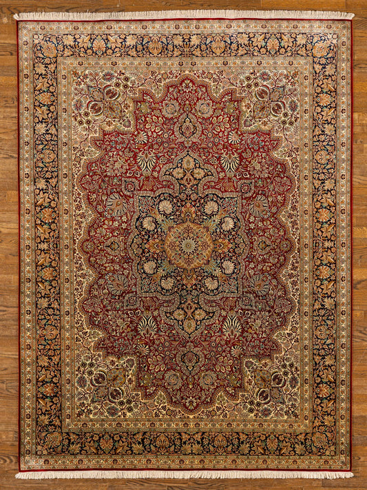 SILK, TABRIZ, RED (Rectangle) Origin: INDIA , Hand,knotted
