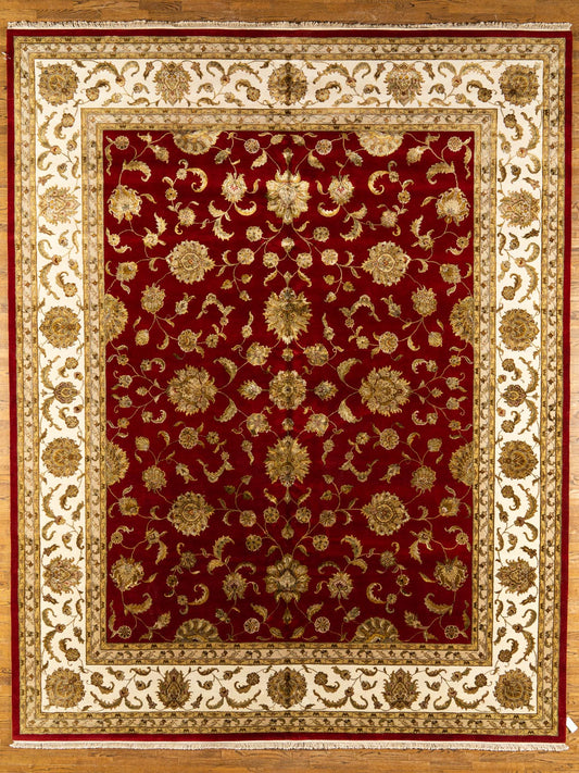 Oversize WOOL / SILK BLEND, TABRIZ, RED/IVORY (Rectangle) Origin: INDIA , Hand,knotted