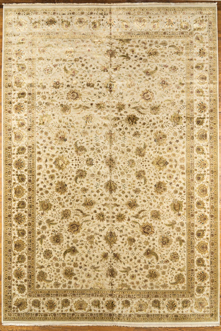 Oversize WOOL / SILK BLEND, KASH, IVORY / IVORY (Rectangle) Origin: INDIA , Hand,knotted