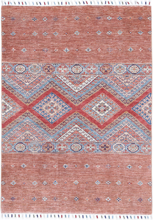Hand Knotted Khurjeen Wool Rug - 3'3'' x 4'7''