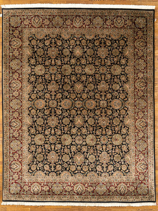 WOOL RUG, KASHAN, NAVY / RED (Rectangle) Origin: INDIA , Hand,knotted