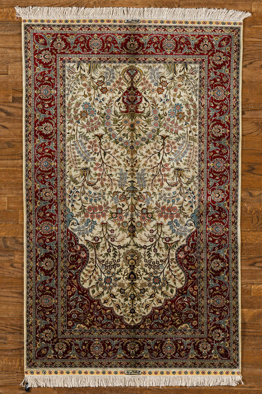 SILK, TABRIZ, IVORY/RED (Rectangle) Origin: IRAN , Hand,knotted "RUG Signed"