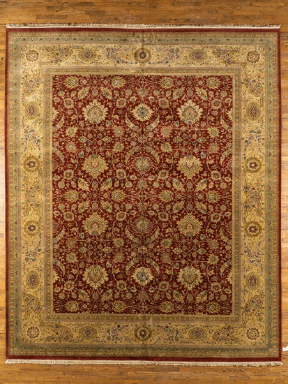 Oversize WOOL RUG, KASHAN, red / gold (Rectangle) Origin: INDIA , Hand,knotted