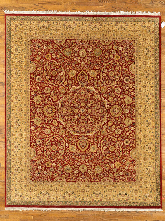 WOOL RUG, TABRIZ, red / gold (Rectangle) Origin: INDIA , Hand,knotted