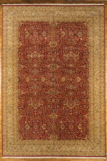Oversize WOOL RUG, TABRIZ, red / gold (Rectangle) Origin: INDIA , Hand,knotted