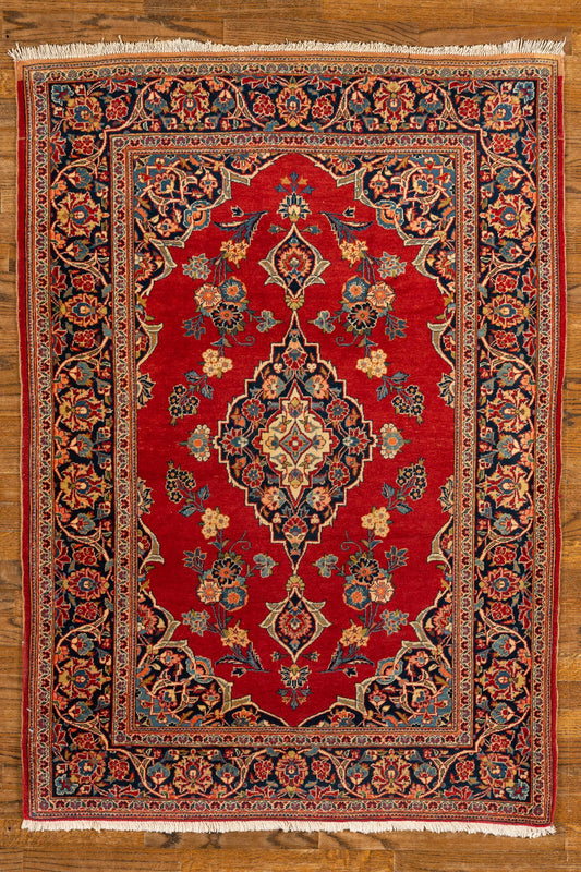 WOOL, KASHAN, RED/NAVY (Rectangle) Origin: IRAN , Hand,knotted