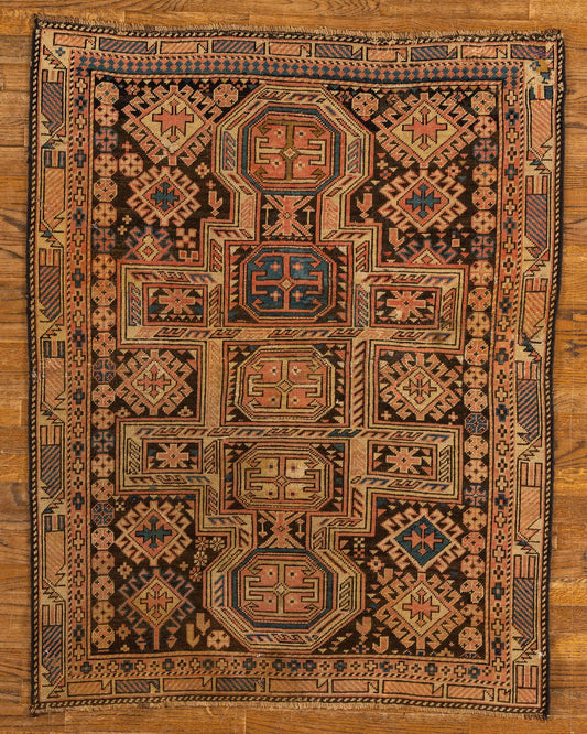 WOOL, Caucasian, BROWN (Rectangle) Origin: IRAN , Hand,knotted "ANTIQUE"