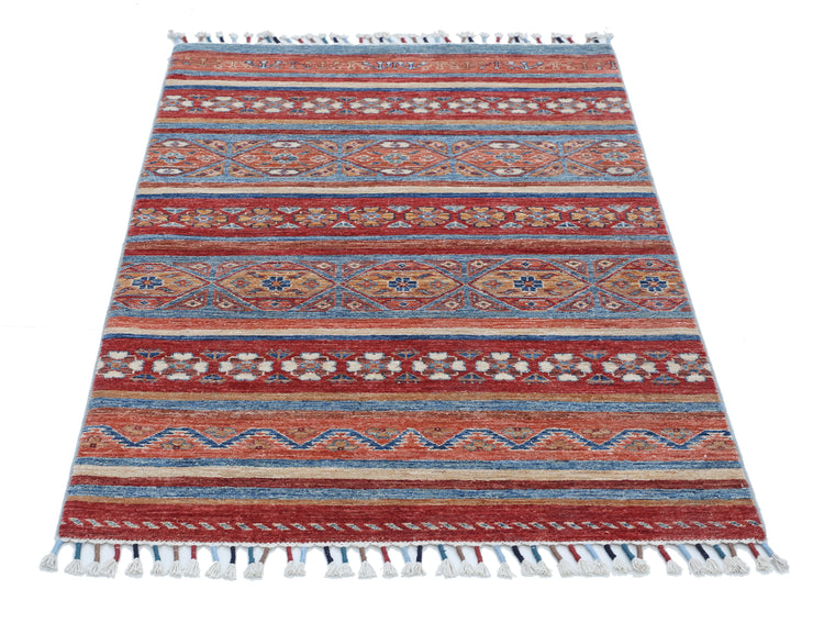 Hand Knotted Khurjeen Wool Rug - 3'1'' x 4'8''