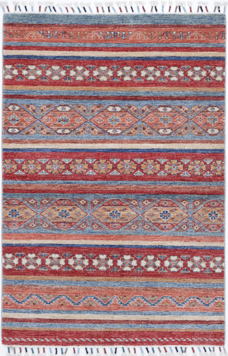 Hand Knotted Khurjeen Wool Rug - 3'1'' x 4'8''