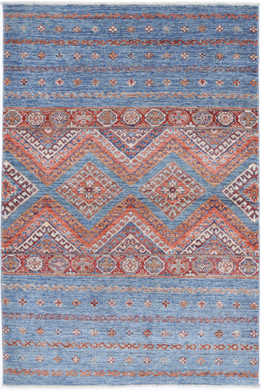 Hand Knotted Khurjeen Wool Rug - 3'2'' x 4'10''