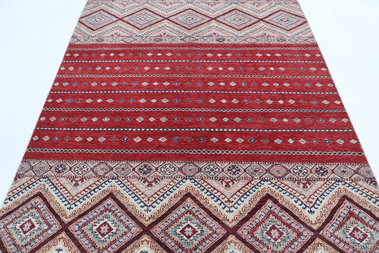 Hand Knotted Khurjeen Wool Rug - 5'6'' x 7'2''