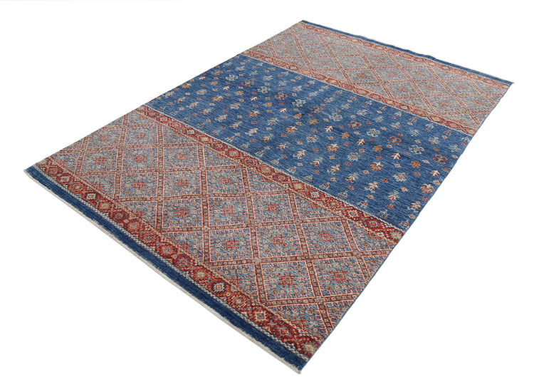 Hand Knotted Khurjeen Wool Rug - 5'7'' x 8'0''