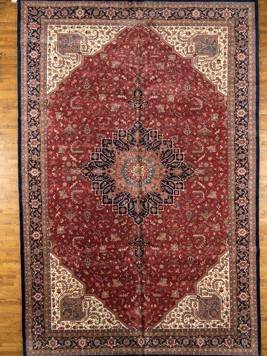 Oversize WOOL RUG, HERIZ, RED/NAVY (Rectangle) Origin: INDIA , Hand,knotted