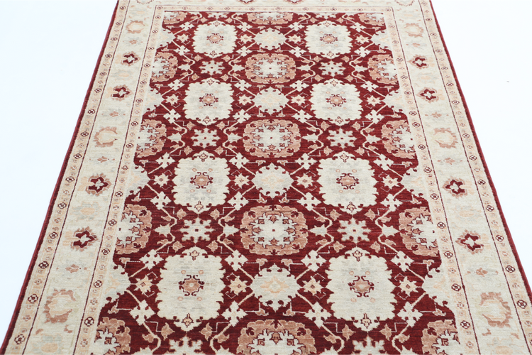 Hand Knotted Ziegler Wool Rug - 4' 0" X 6' 3" 4' 0" X 6' 3" (122 X 191) / Red / Wool
