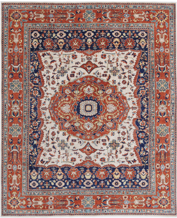 Hand Knotted Heriz Wool Rug - 8' 0" X 9' 10" 8' 0" X 9' 10" (244 X 300) / Ivory / Wool