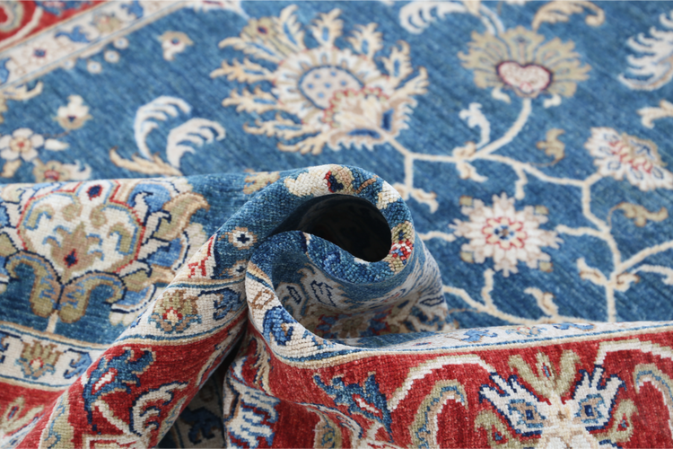 Hand Knotted Ziegler Wool Rug - 5' 10" X 7' 9" 5' 10" X 7' 9" (178 X 236) / Blue / Wool