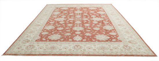 Hand Knotted Ziegler Wool Rug - 9' 7" X 11' 11" 9' 7" X 11' 11" (292 X 363) / Red / Wool