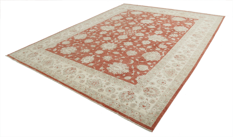 Hand Knotted Ziegler Wool Rug - 9' 7" X 11' 11" 9' 7" X 11' 11" (292 X 363) / Red / Wool