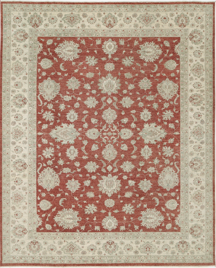 Hand Knotted Ziegler Wool Rug - 9' 7" X 11' 11" 9' 7" X 11' 11" (292 X 363) / Red / Wool