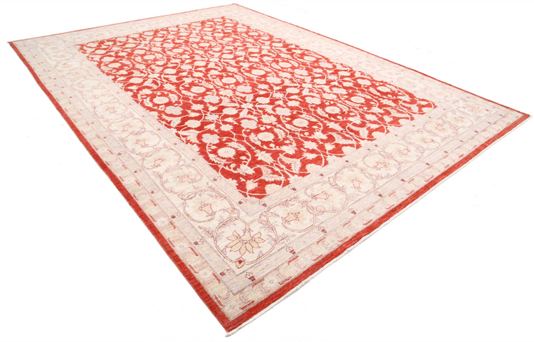 Hand Knotted Ziegler Wool Rug - 9' 11" X 13' 7" 9' 11" X 13' 7" (302 X 414) / Red / Wool