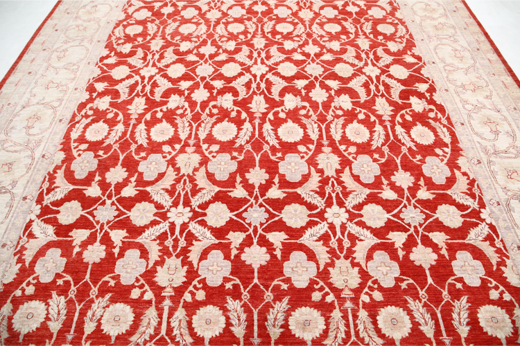 Hand Knotted Ziegler Wool Rug - 9' 11" X 13' 7" 9' 11" X 13' 7" (302 X 414) / Red / Wool