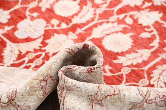 Hand Knotted Ziegler Wool Rug - 9' 11" X 13' 7" 9' 11" X 13' 7" (302 X 414) / Red / Wool