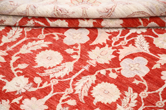 Hand Knotted Ziegler Wool Rug - 9' 11" X 13' 7" 9' 11" X 13' 7" (302 X 414) / Red / Wool