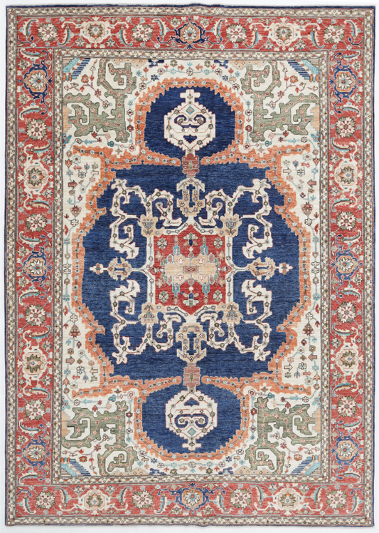 Hand Knotted Heriz Wool Rug - 7' 11" X 11' 1" 7' 11" X 11' 1" (241 X 338) / Blue / Wool