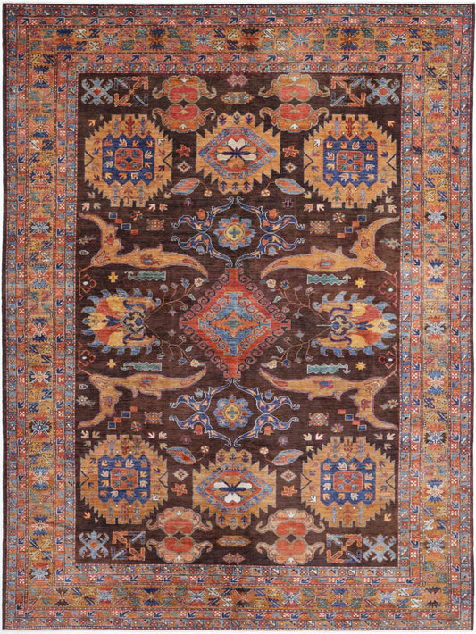 Hand Knotted Nomadic Caucasian Humna Wool Rug - 8'11'' x 12'7''