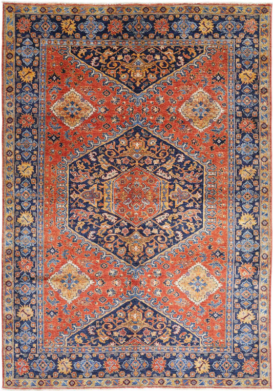 Hand Knotted Nomadic Caucasian Humna Wool Rug - 6'8'' x 9'10''