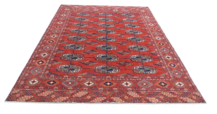 Hand Knotted Humna Wool Rug - 6' 7" X 9' 7" 6' 7" X 9' 7" (201 X 292) / Red / Wool