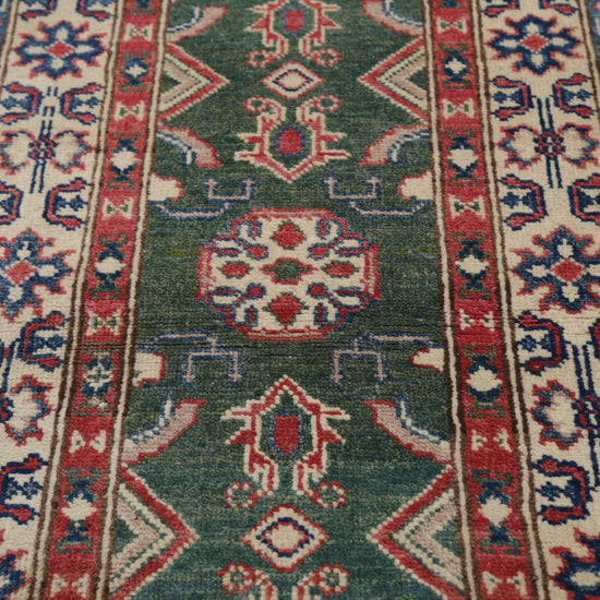Hand Knotted Kazak Wool Rug - 2' 1" X 5' 8" 2' 1" X 5' 8" (63 X 173) / Green / Wool