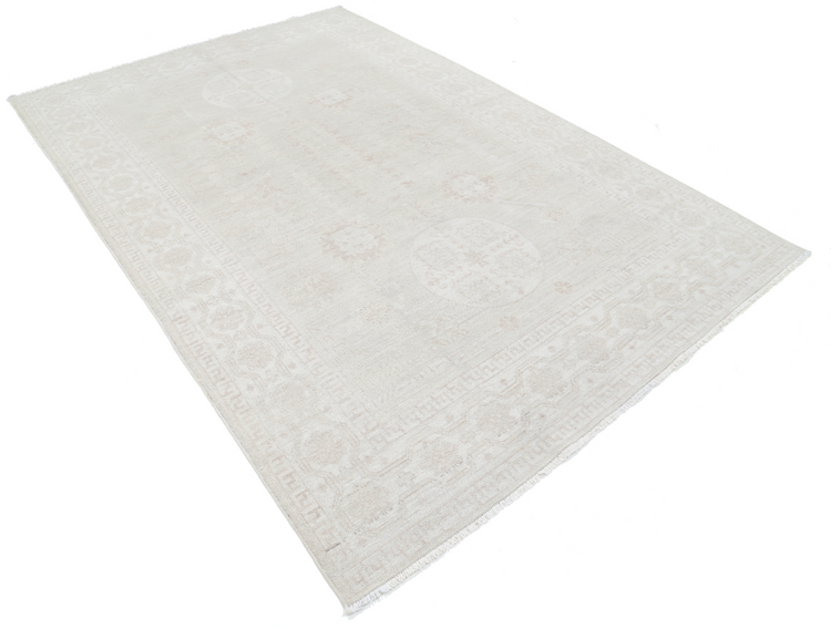 Hand Knotted Khotan Wool Rug - 6' 1" X 9' 2" 6' 1" X 9' 2" (185 X 280) / Grey / Wool
