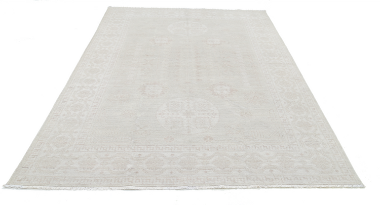 Hand Knotted Khotan Wool Rug - 6' 1" X 9' 2" 6' 1" X 9' 2" (185 X 280) / Grey / Wool