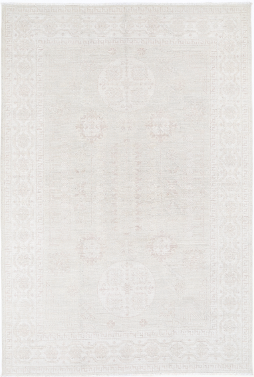 Hand Knotted Khotan Wool Rug - 6' 1" X 9' 2" 6' 1" X 9' 2" (185 X 280) / Grey / Wool