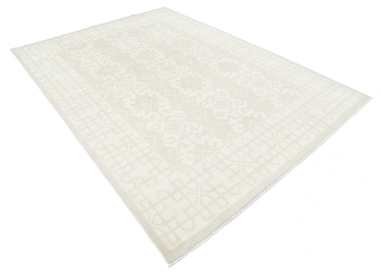 Hand Knotted Khotan Wool Rug - 7' 2" X 9' 11" 7' 2" X 9' 11" (219 X 302) / Taupe / Wool
