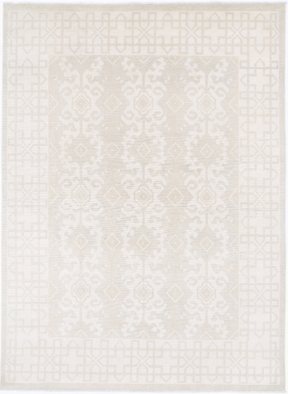 Hand Knotted Khotan Wool Rug - 7' 2" X 9' 11" 7' 2" X 9' 11" (219 X 302) / Taupe / Wool