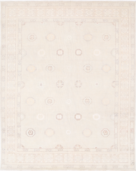 Hand Knotted Khotan Wool Rug - 8' 7" X 10' 10" 8' 7" X 10' 10" (262 X 330) / Ivory / Wool