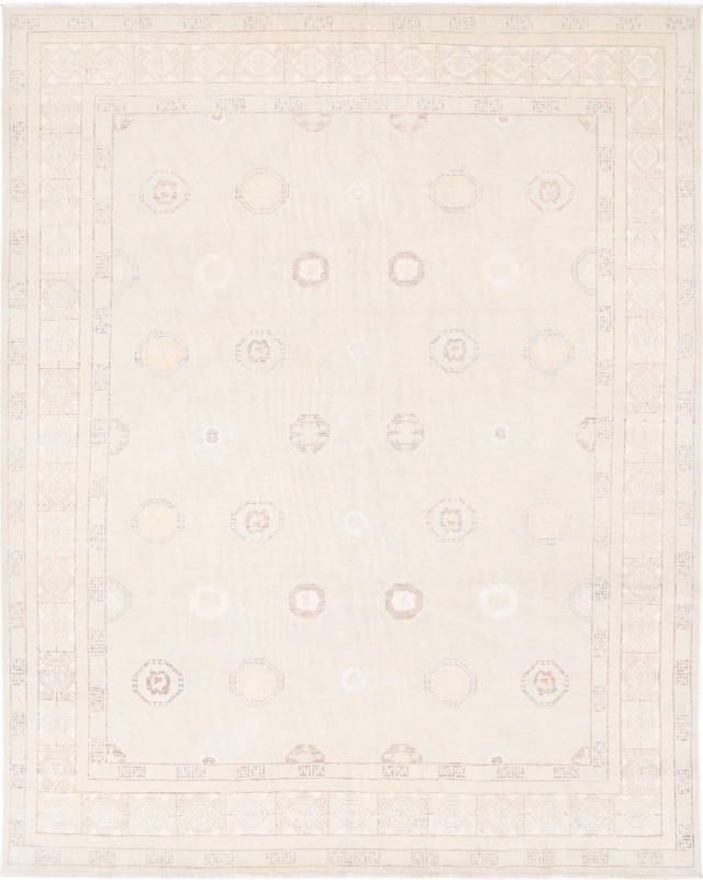 Hand Knotted Khotan Wool Rug - 8' 7" X 10' 10" 8' 7" X 10' 10" (262 X 330) / Ivory / Wool