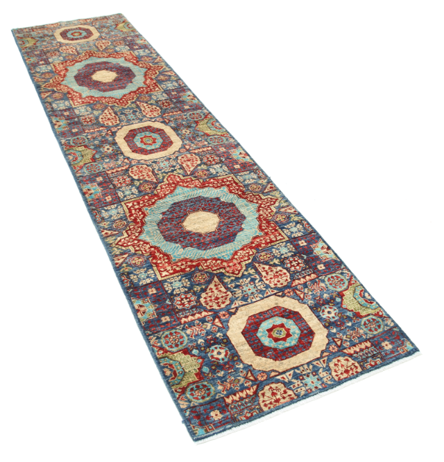 Hand Knotted Mamluk Wool Rug - 2' 6" X 9' 10" 2' 6" X 9' 10" (76 X 300) / Blue / Wool