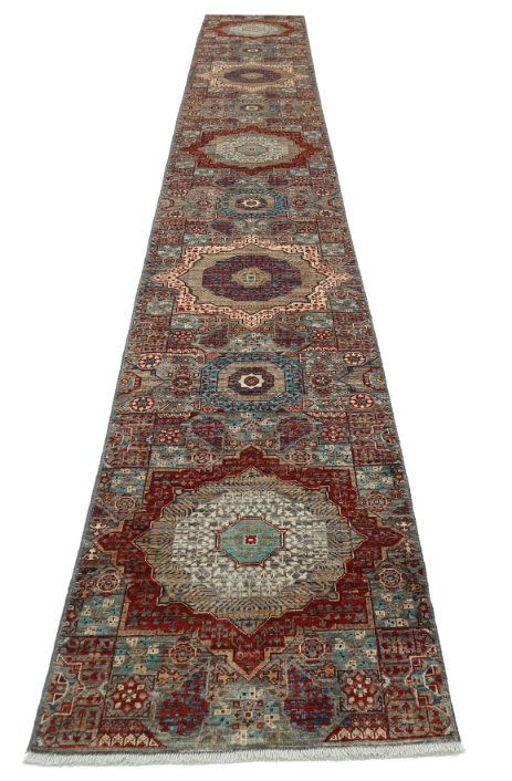 Hand Knotted Mamluk Wool Rug - 2' 6" X 19' 6" 2' 6" X 19' 6" (76 X 594) / Grey / Wool