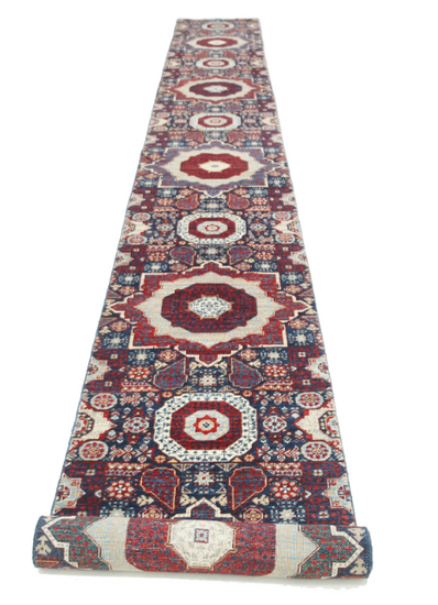Hand Knotted Mamluk Wool Rug - 2' 5" X 22' 4" 2' 5" X 22' 4" (74 X 681) / Blue / Wool