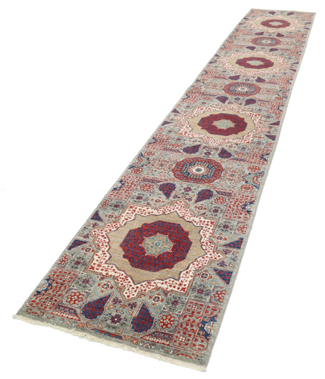 Hand Knotted Mamluk Wool Rug - 2' 7" X 14' 7" 2' 7" X 14' 7" (79 X 444) / Green / Wool