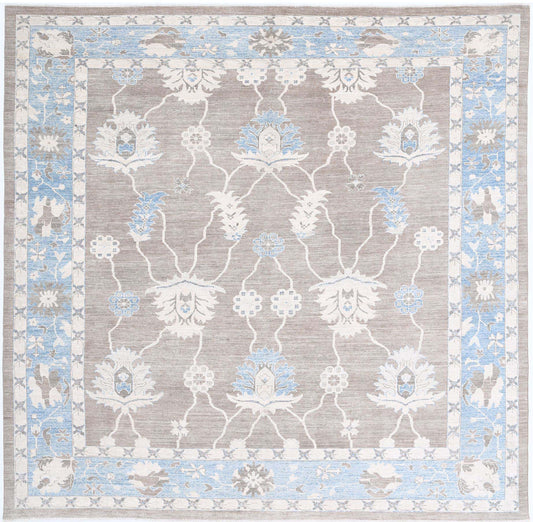 Hand Knotted Oushak Wool Rug - 11'7'' x 11'2''