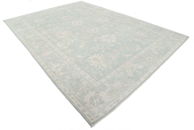 Hand Knotted Oushak Wool Rug - 9' 5" X 13' 2" 9' 5" X 13' 2" (287 X 401) / Green / Wool