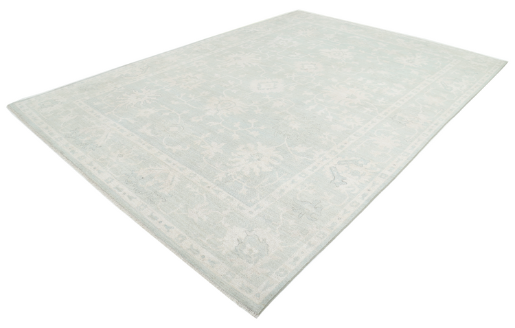 Hand Knotted Oushak Wool Rug - 9' 5" X 13' 2" 9' 5" X 13' 2" (287 X 401) / Green / Wool