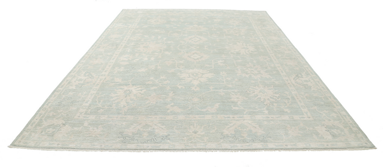 Hand Knotted Oushak Wool Rug - 9' 5" X 13' 2" 9' 5" X 13' 2" (287 X 401) / Green / Wool