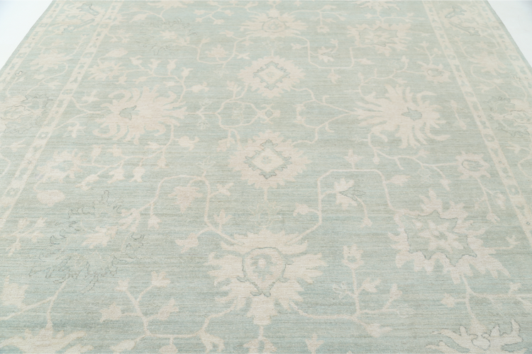 Hand Knotted Oushak Wool Rug - 9' 5" X 13' 2" 9' 5" X 13' 2" (287 X 401) / Green / Wool